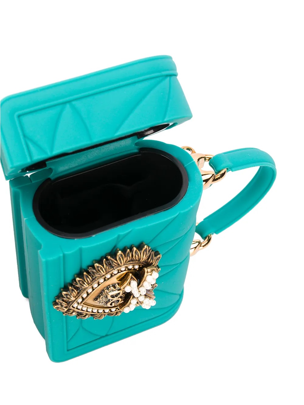 Dolce & Gabbana Turquoise Embellished Devotion Mini Airpods Holder/Case.